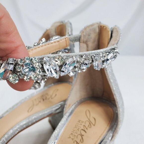 Badgley Mischka Women's Silver Ankle Strap Heels Catalina Open Toe Size 7.5 - Picture 8 of 12